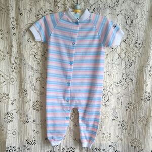 Vintage Jog Togs, Lullaby Land Striped Pastel Baby One Piece, Size Large